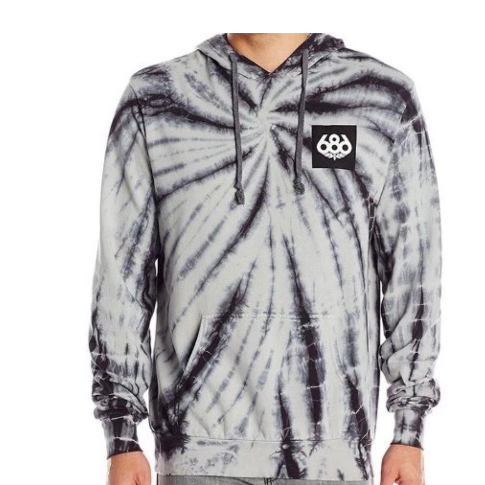 686 Tie Dye swirl Pullover Hoodie Gray Black White Long Sleeve Size M‎